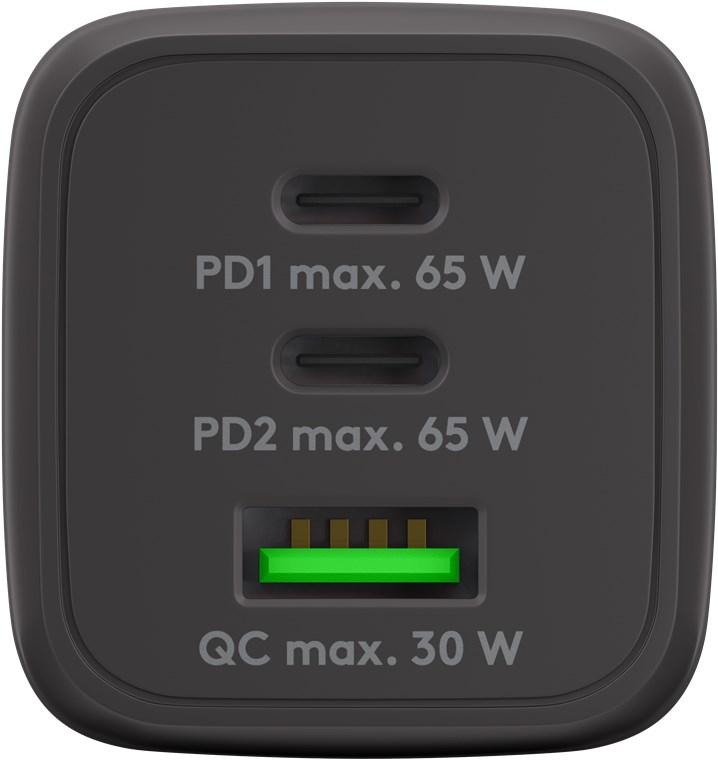 (65W/5A) Nano USB A / 2x USB C GaN Ladegerät Netzteil Power Delivery / Quick Charge 3.0 (64753) - Schwarz