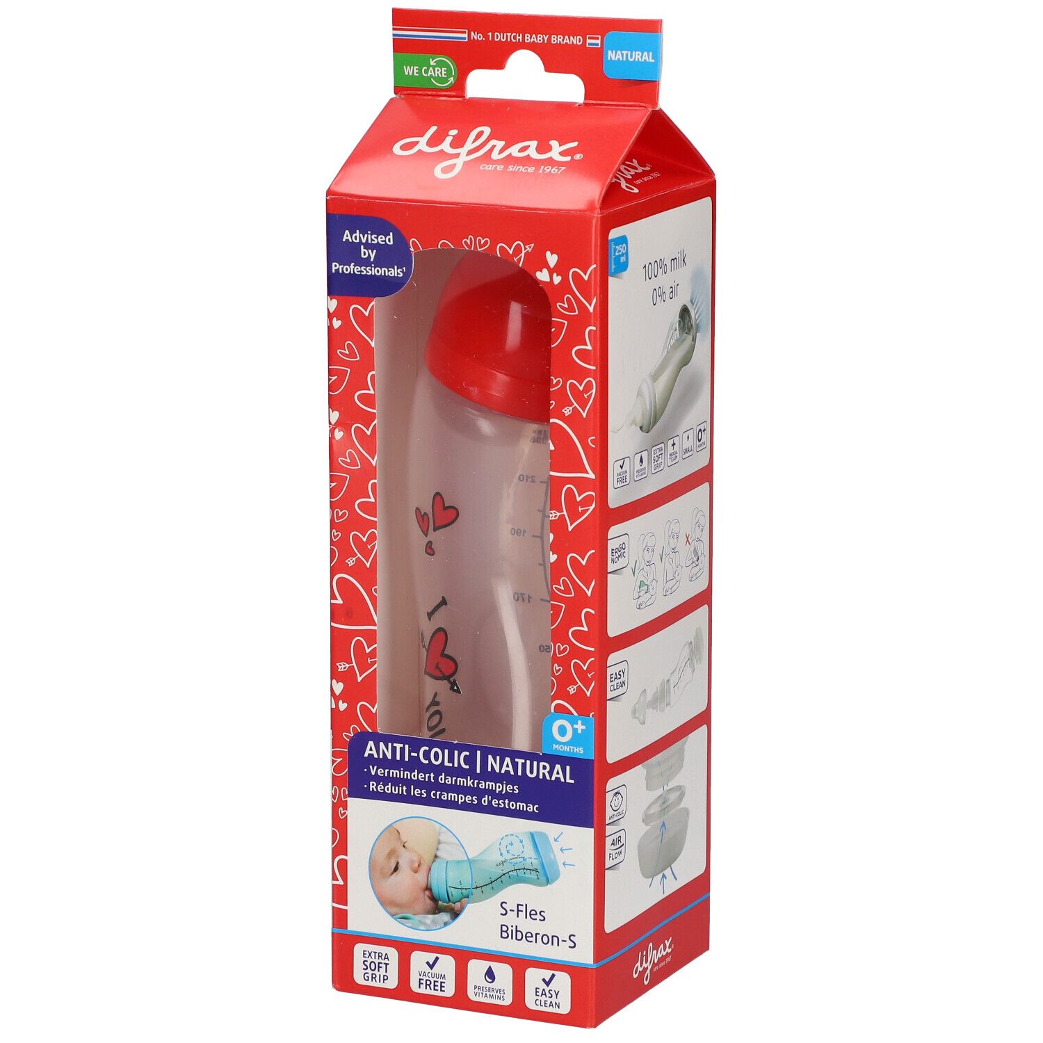 difrax® Anti-Kolik Babyflasche S Natural - I Love You 250 ml