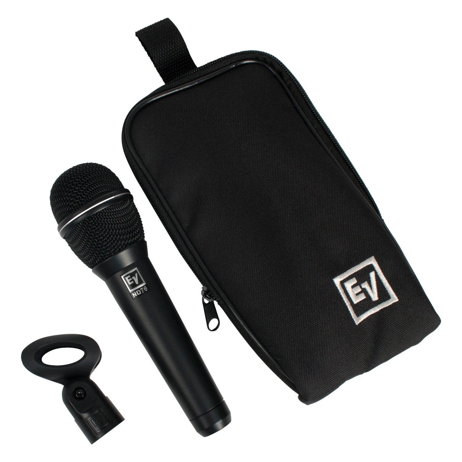JBL EON ONE Compact (2 x), Electro-Voice microfoons (2 x), statieven en kabels