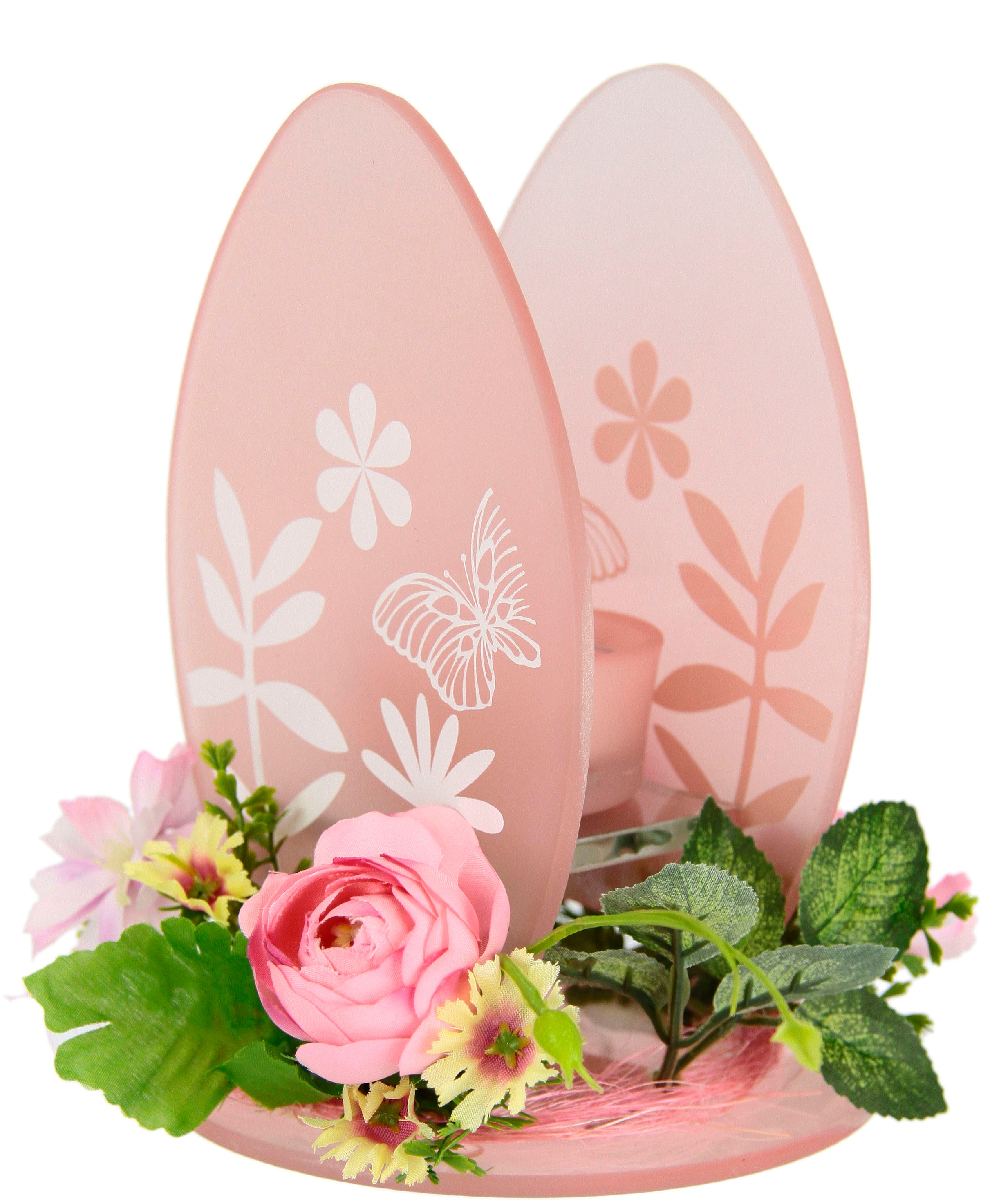 I.GE.A. Teelichthalter »Ei« 2er Set Windlicht Osterhase Glas Holz Kerzenleuchter Frühlingskranz 3D