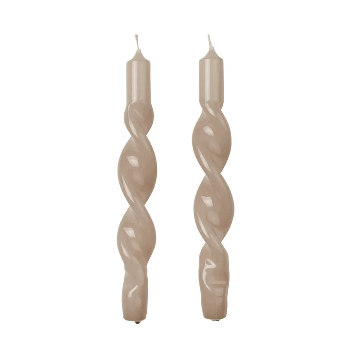 Broste Copenhagen - Twist Kerzen, glänzend linen (2er-Set)