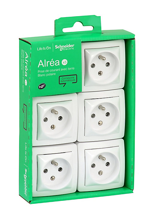 Prise avec terre complète saillie Schneider Electric Alréa blanc, lot de 5