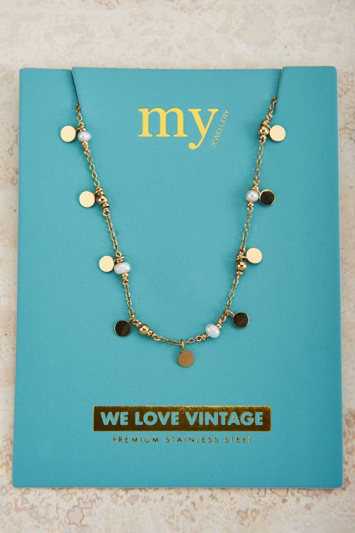 Vintage ketting met muntjes & parels