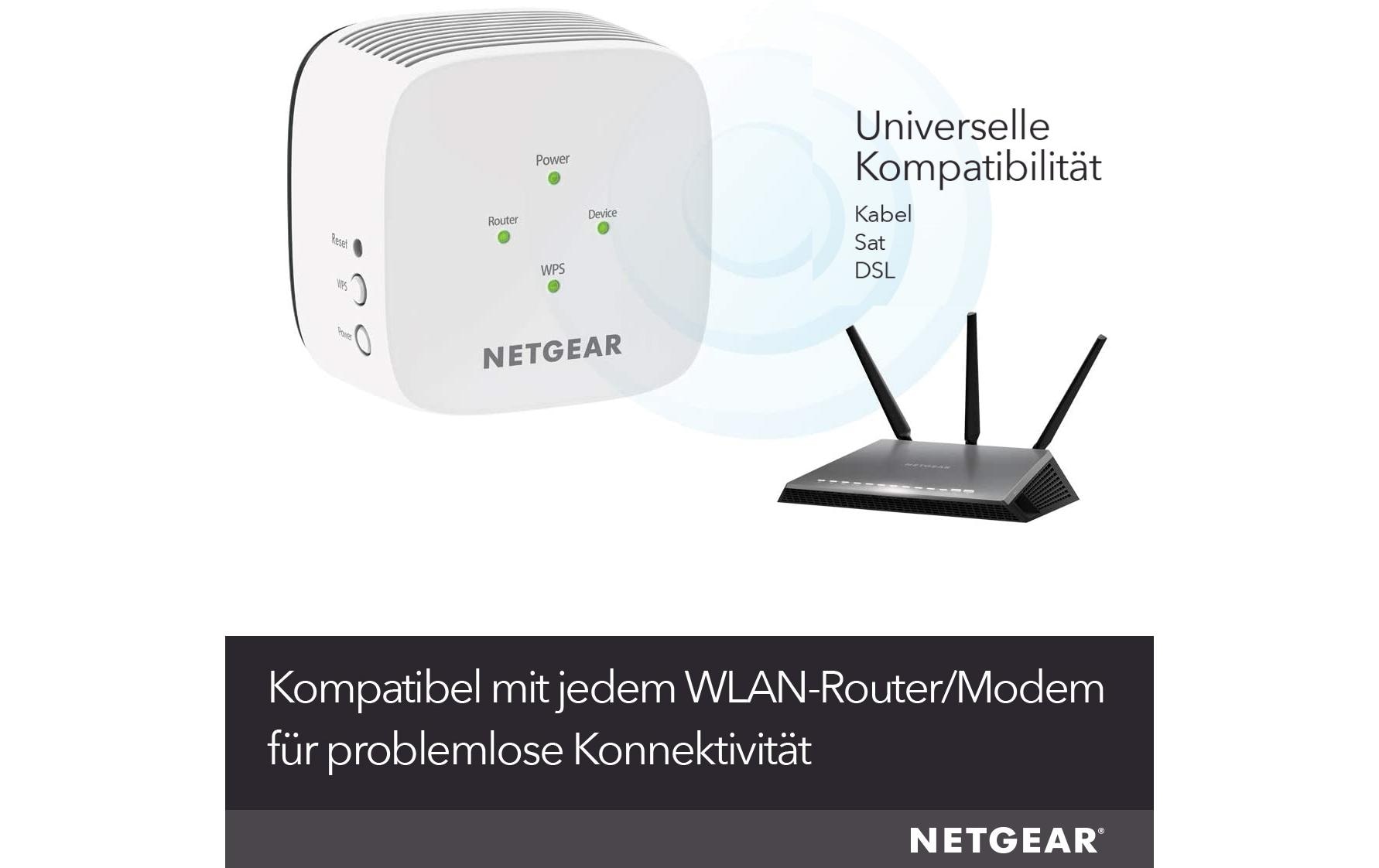 WLAN-Repeater EX3110Dual-Band WLAN-Repeater, 750 Mbps, Wandstecker, externe Antenne