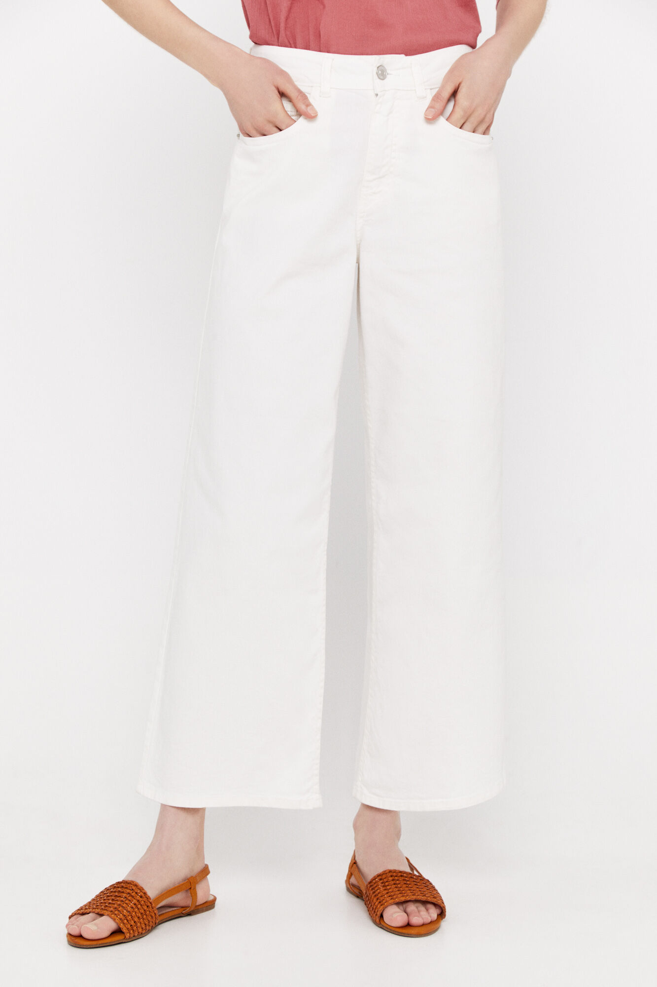 Calça jeans palazzo com 5 bolsos - Branca