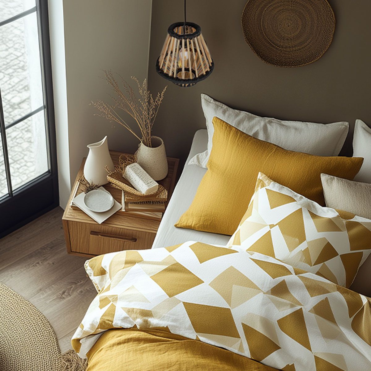 Oosterse hanglamp bamboe met zwart 32 cm - Evalin
