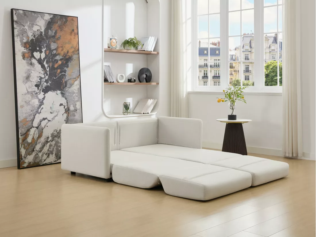 Canapé 3 places convertible en tissu beige BORSILA