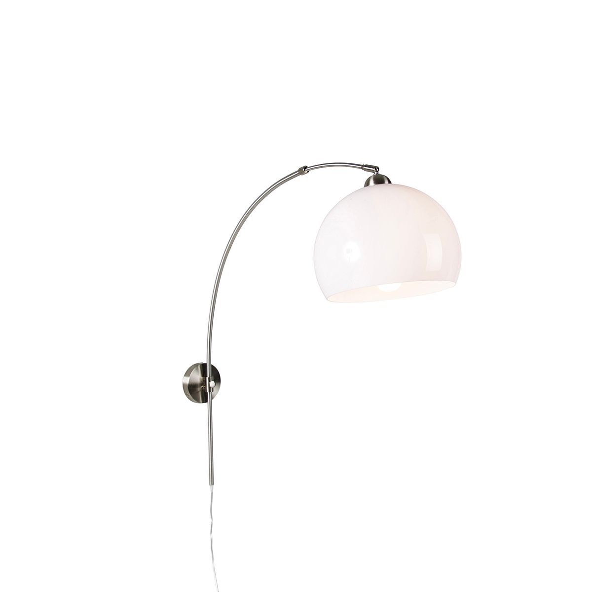 Retro wandbooglamp staal met witte kap verstelbaar