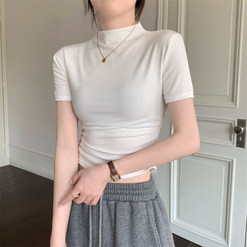 Enpheriado - T-shirt met korte mouwen en mockneck, effen cropped