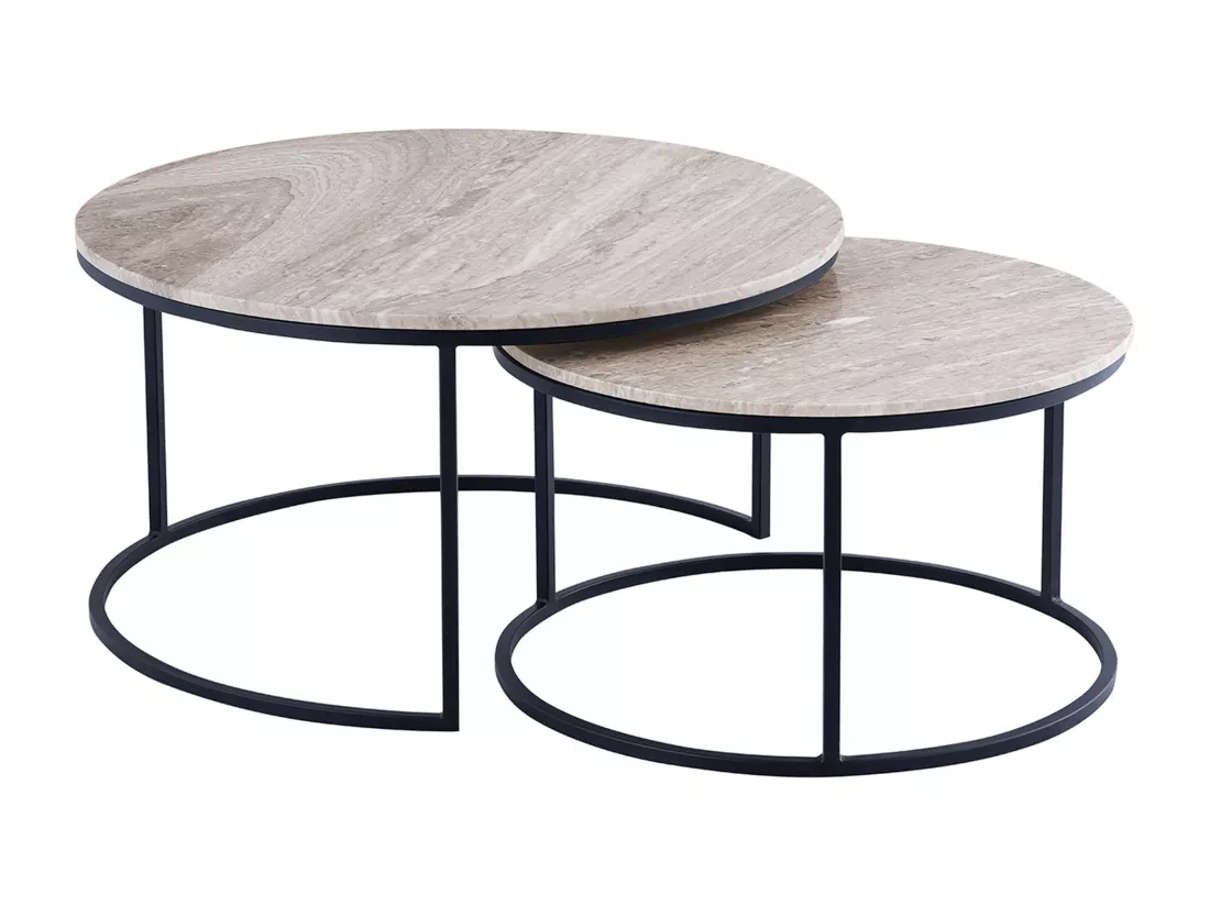 Tables basses gigognes en marbre et métal - Beige et Noir - MABELA