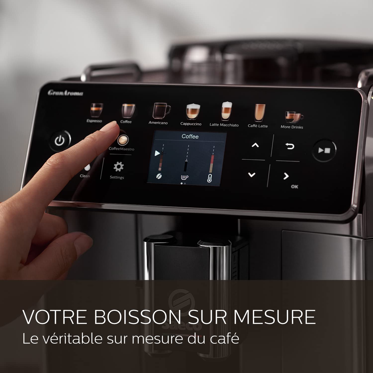 Saeco GranAroma Machine Expresso - Café à Grain - 16 Spécialités de Café, Écran Couleur Intuitif, 4 Profils Utilisateur, Broyeur en Céramique (SM6585/