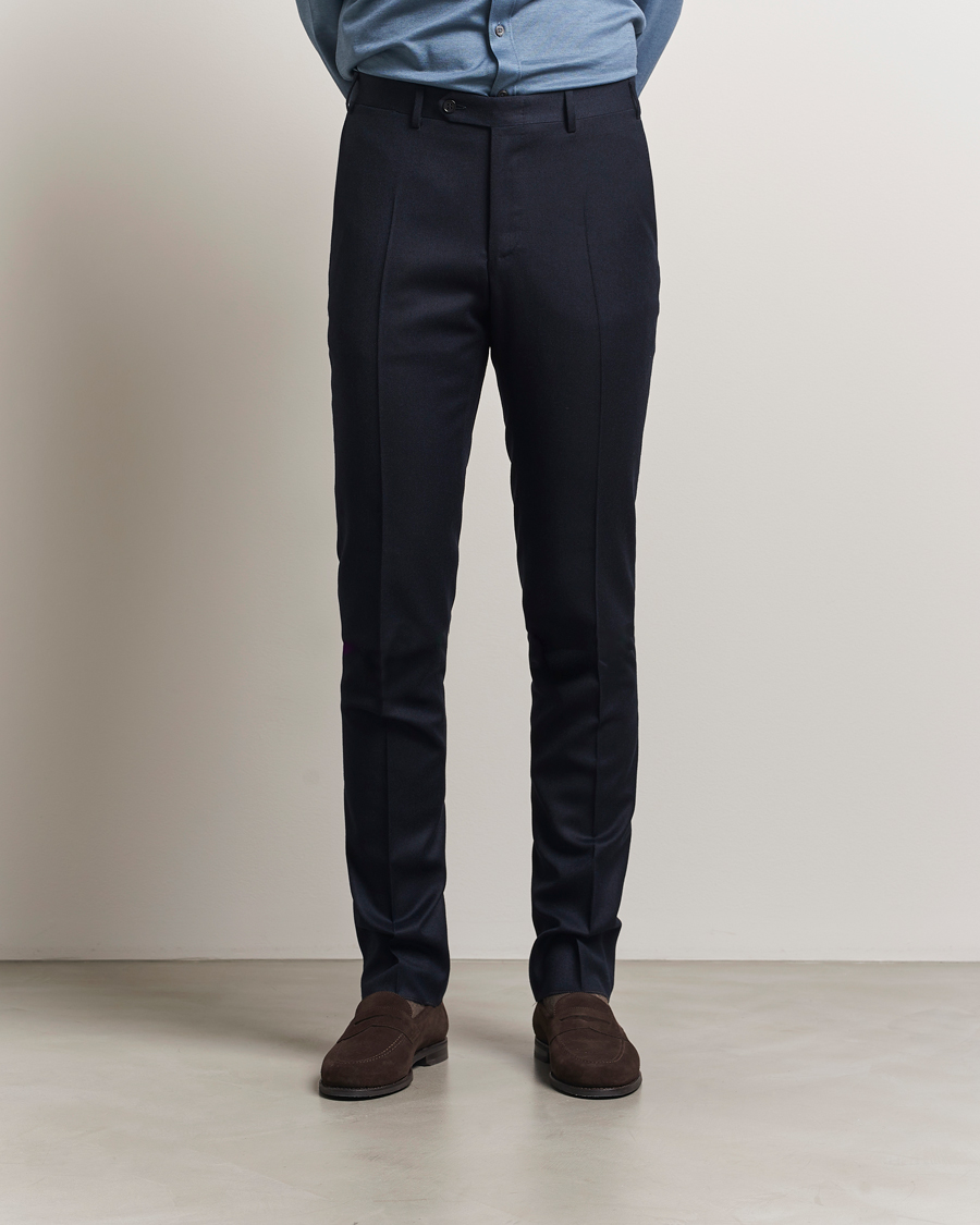 Canali Slim Fit Flannel Trousers Navy