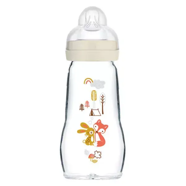 Mamadeira de vidro MAM +2m Raposa Coelho Branca 260ml