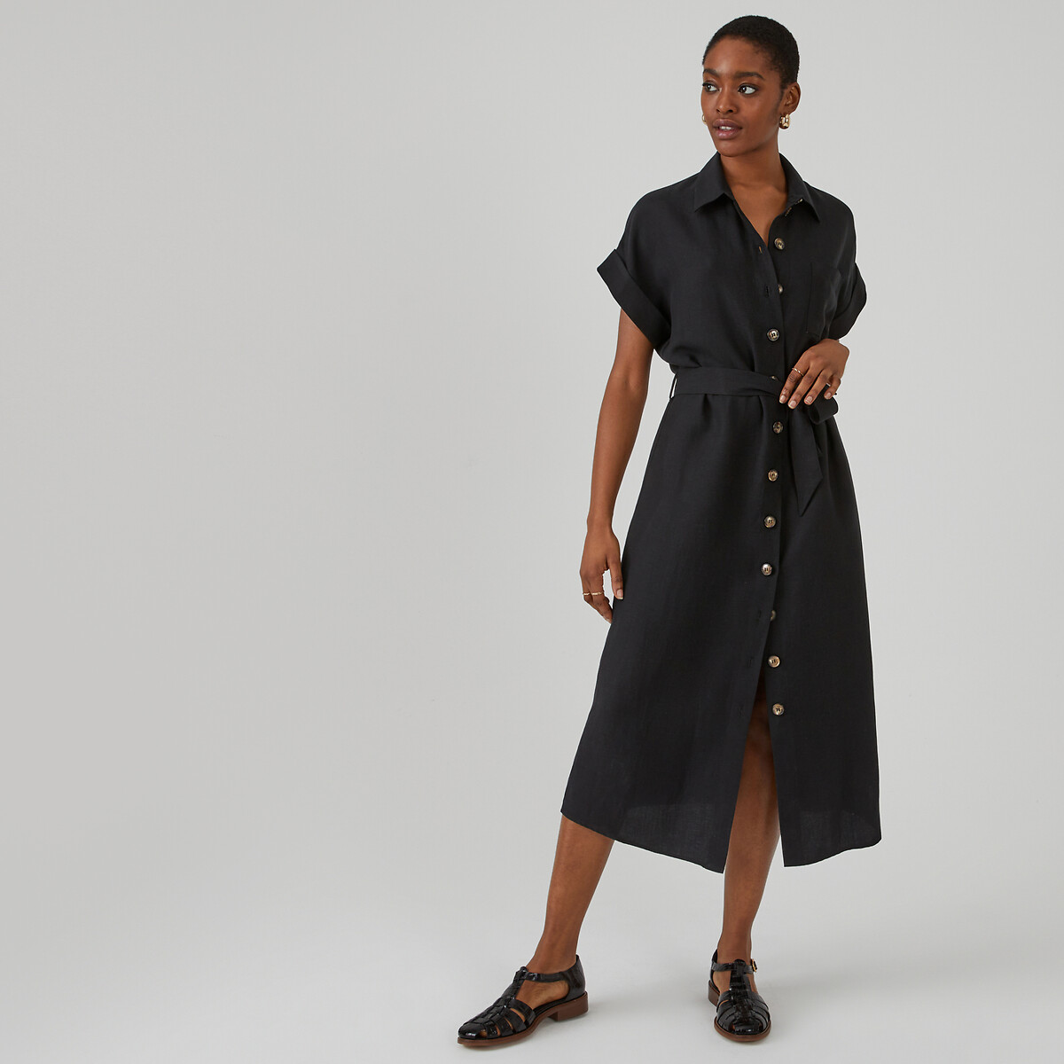COLEÇÕES LA REDOUTE<br>Vestido camisa de liocel e linho