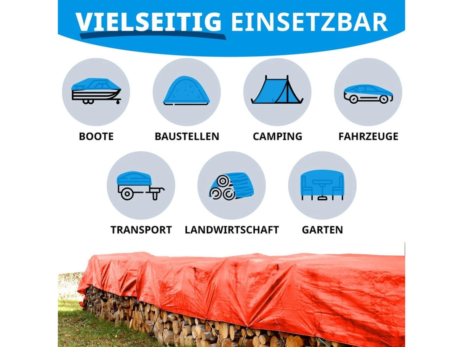 Zeildoek, waterdicht zeildoek met ogen, beschermzeildoek, 80 g/m², 3 x 5 m, oranje