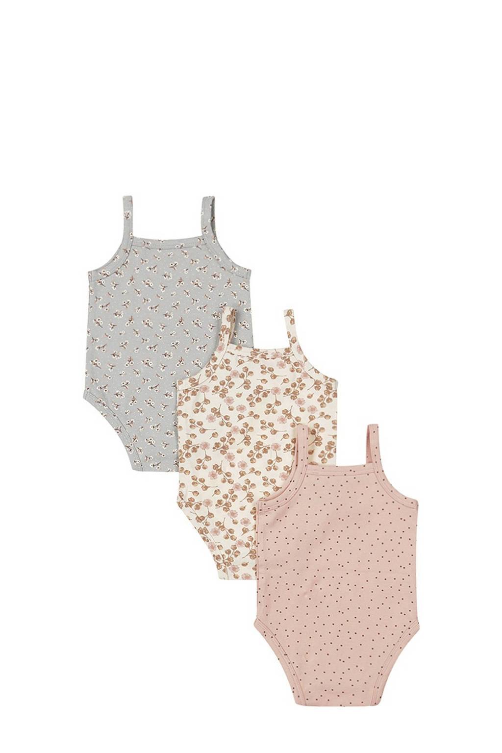 Dirkje romper - set van 3 roze/blauw/offwhite
