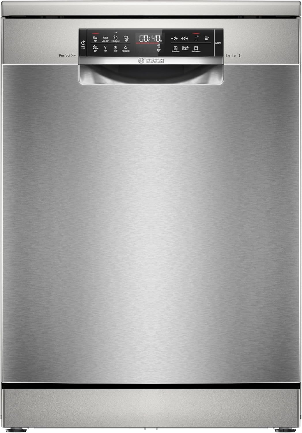 SMS6ZCI16E Stand-Geschirrspüler Serie 6, Freistehende Spülmaschine mit Besteckschublade, 60 cm, Home Connect, Intelligent Programm, RackMatic, Silence Programm, Silver Inox