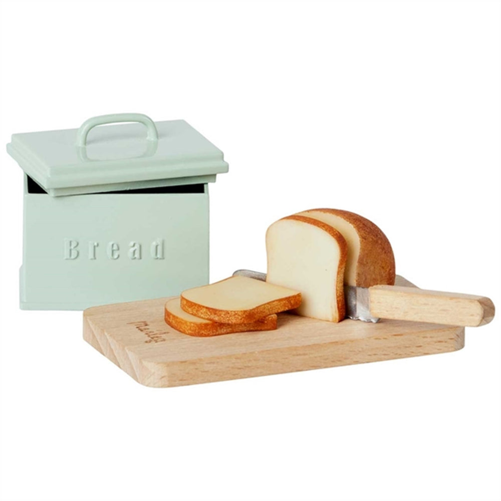 Miniature Brødboks m. Skærebræt og Kniv Mint - Maileg