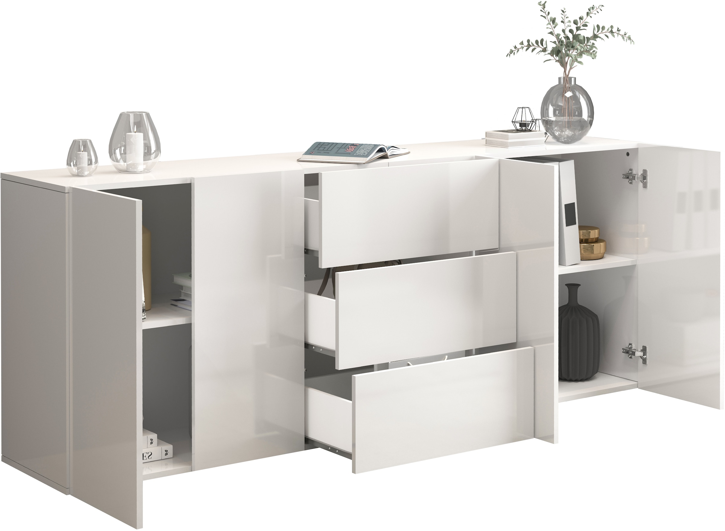 INOSIGN Sideboard »Egypt, Kommode, Schrank, Kredenz,  grifflos« 4 Türen, 3 Schubkästen mit Push-To-Open Funktion, Hochglanz Breite 200