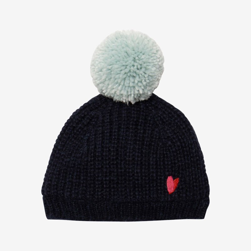 Bonnet bébé fille marine pompon rouge Catimini Bleu