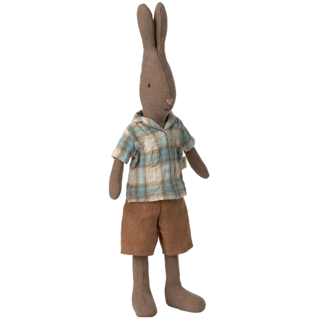 maileg knuffelkonijn met geruit shirt en korte broek - maat 2 - 28 cm