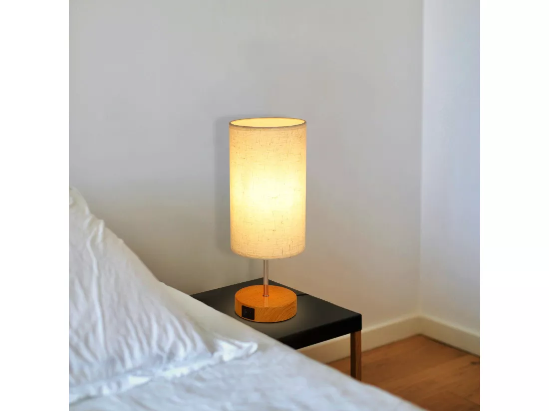 NETTLIFE Lampe de table tactile dimmable E27 lampe de chevet salon abat-jour en tissu moderne