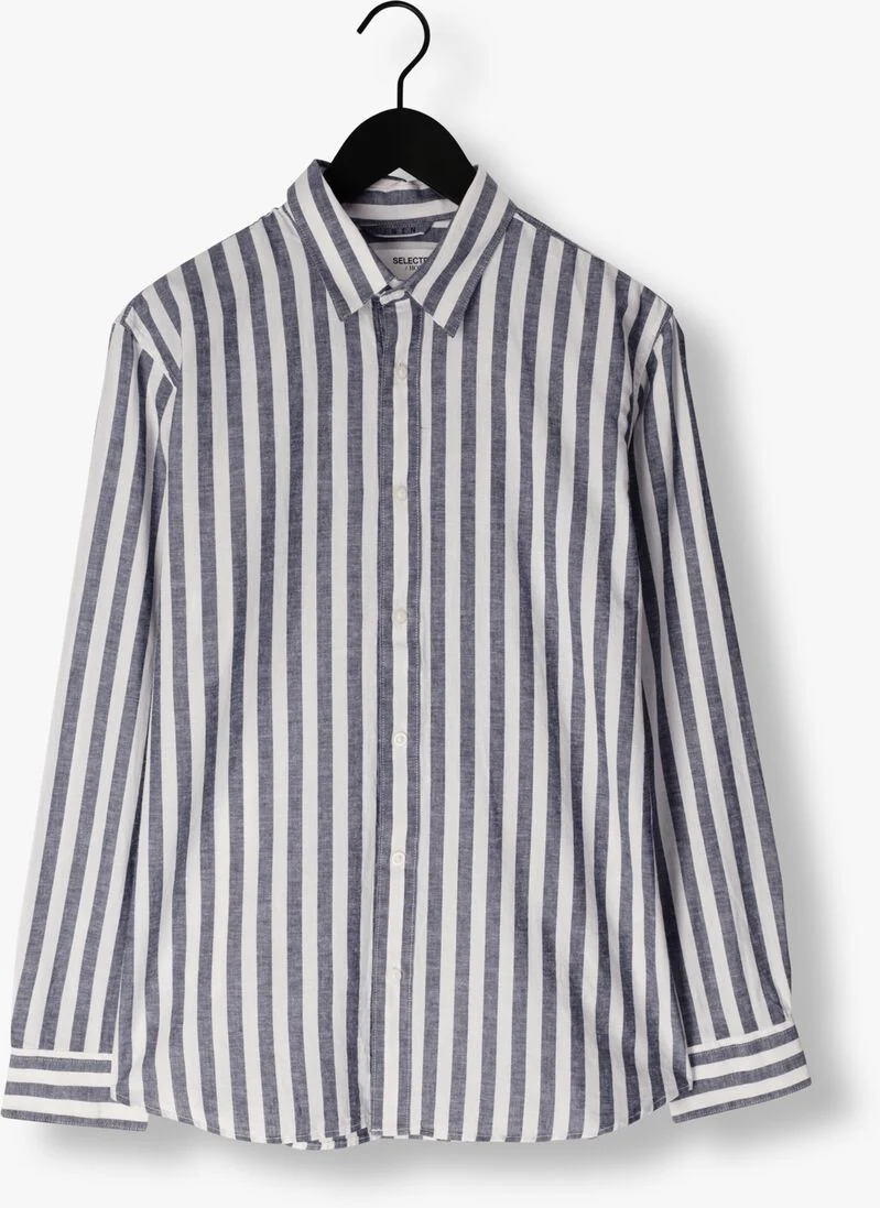 SELECTED HOMME donkerblauwe selected homme klassiek overhemd slhslimnew-linen shirts ls classic w