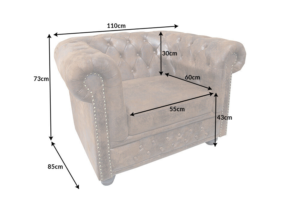 Design Sessel CHESTERFIELD 110cm matt schwarz Knopfheftung Federkern