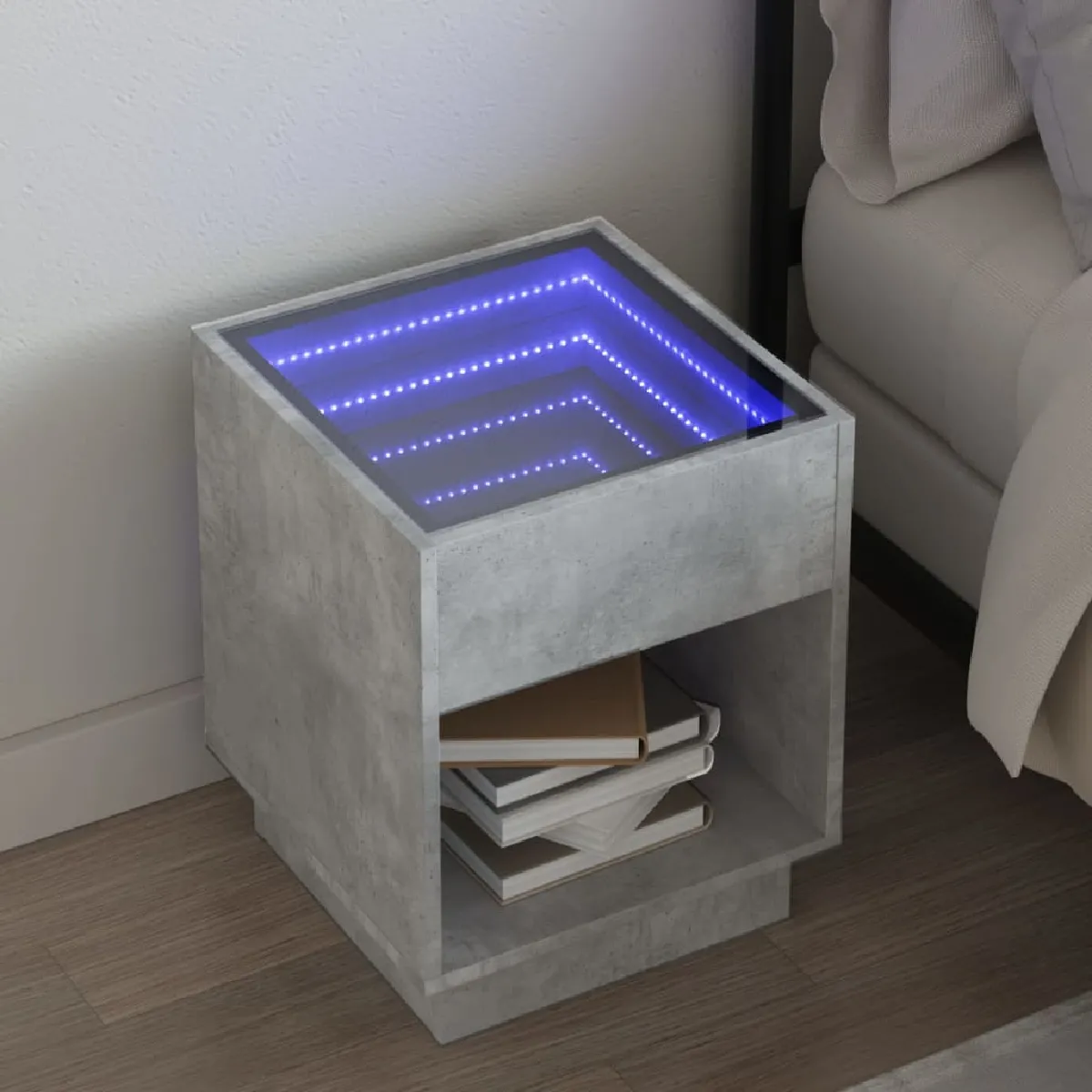 vidaXL Table de Chevet avec LED Infini Gris Béton
