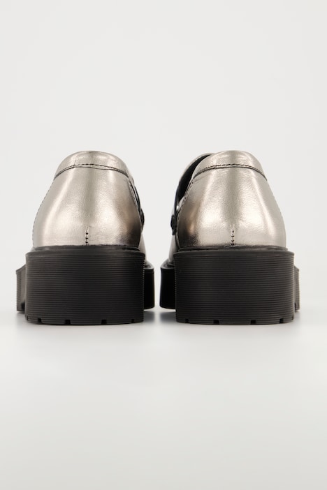 Leder-Loafer, Echtleder in Silber, Plateausohle