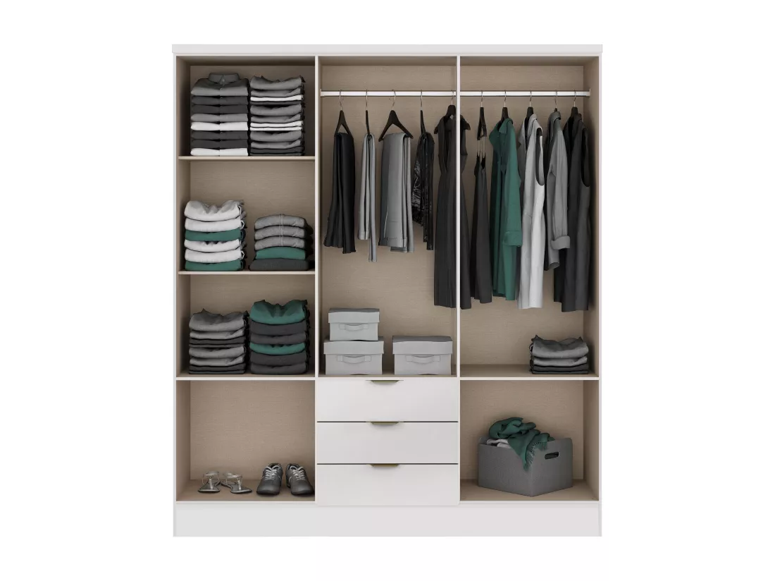 Armoire 6 portes et 3 tiroirs - L180 cm - Blanc - PEROLI