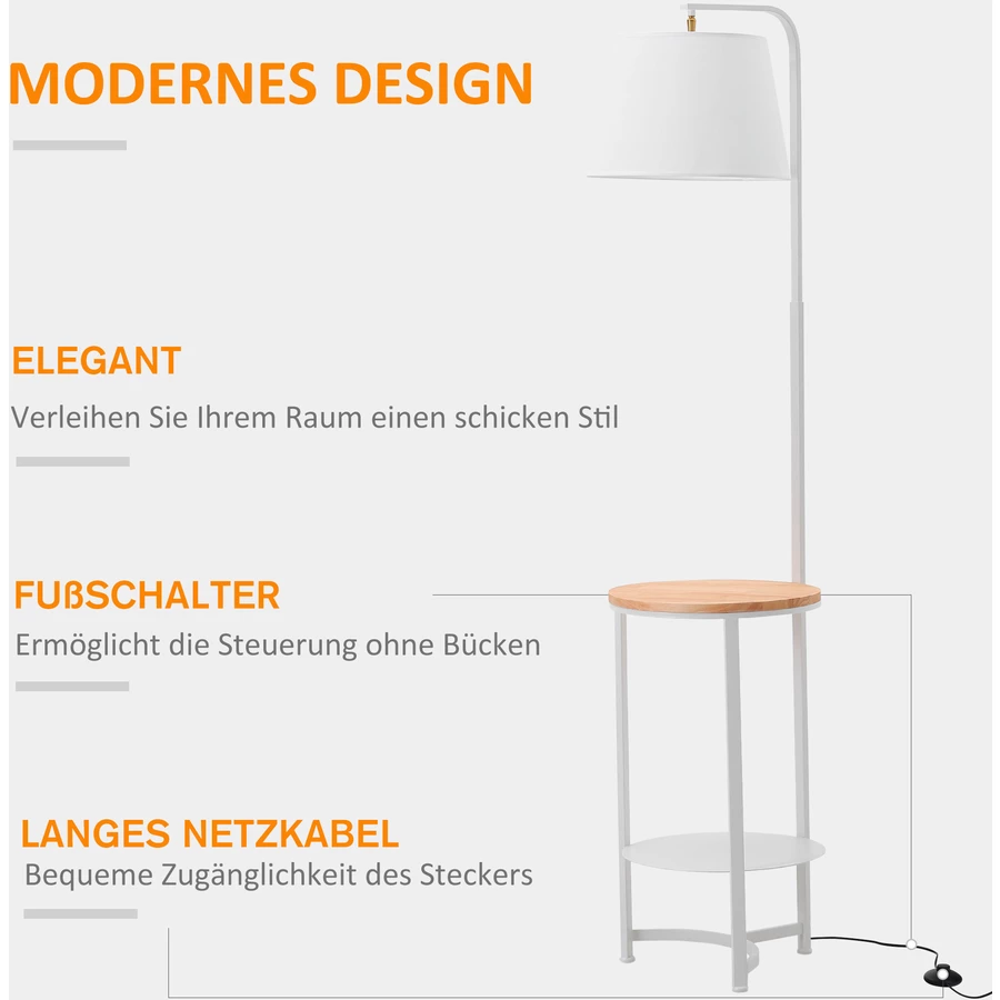 HOMCOM Stehleuchte mit Beistelltisch weiß