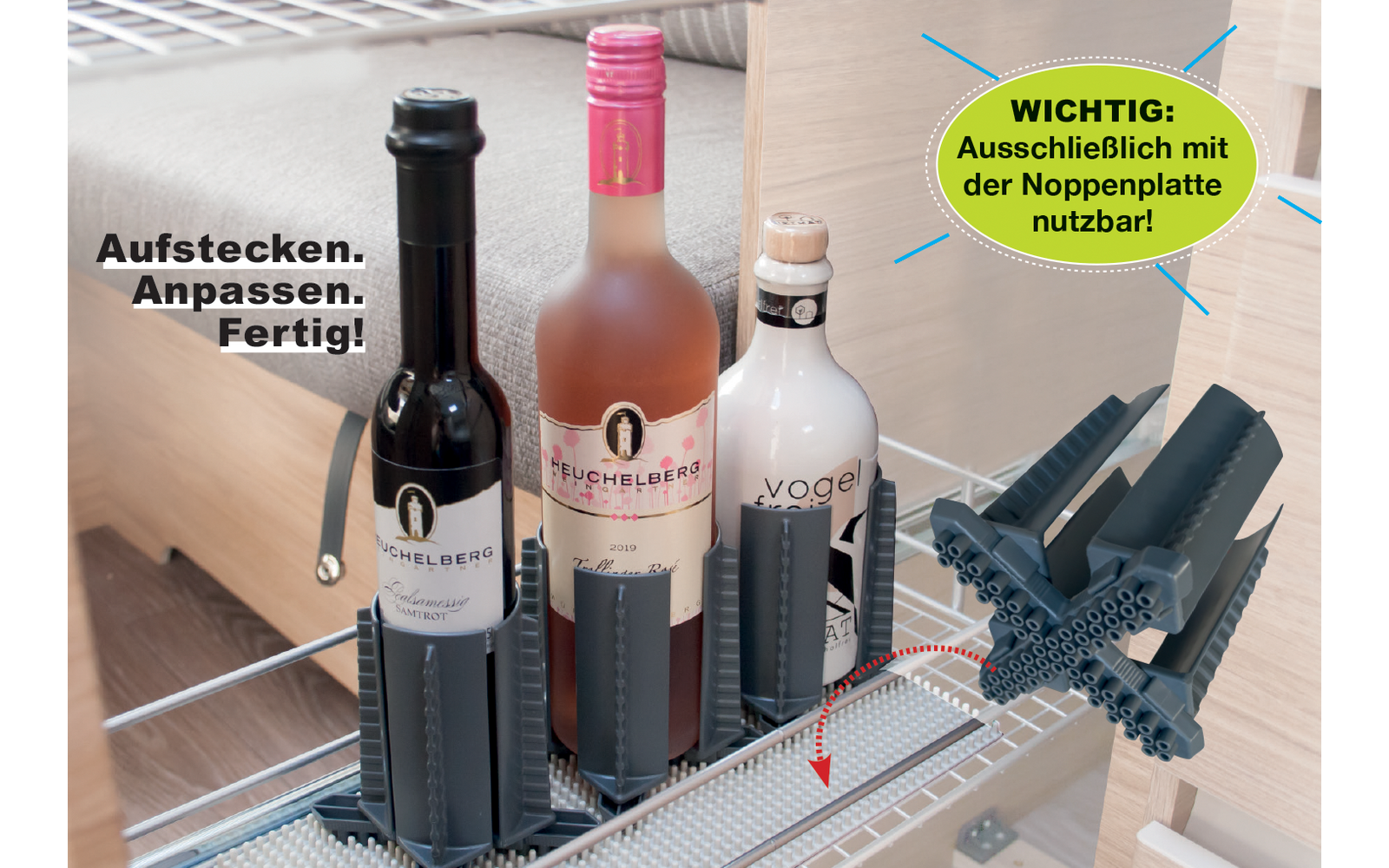 Purvario Flaschen & Glashalter FLEXXI 100 für die Noppenplatte