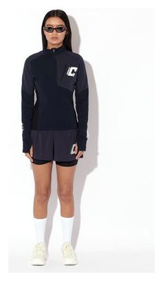 Maillot manches longues Running Hiver Circle Winter Layer Demi-zip Bleu marine Femme