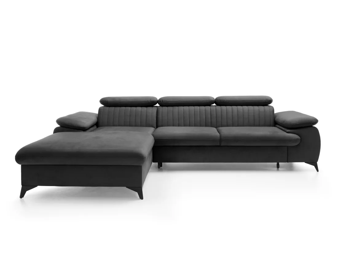 Canapé d'angle gauche convertible en velours gris anthracite SAMARA de Pascal Morabito