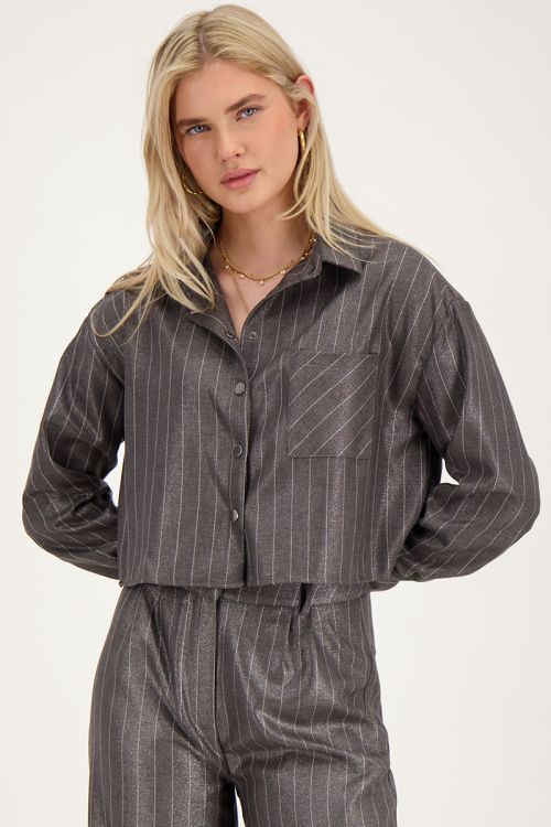 Grijze metallic pinstripe blouse