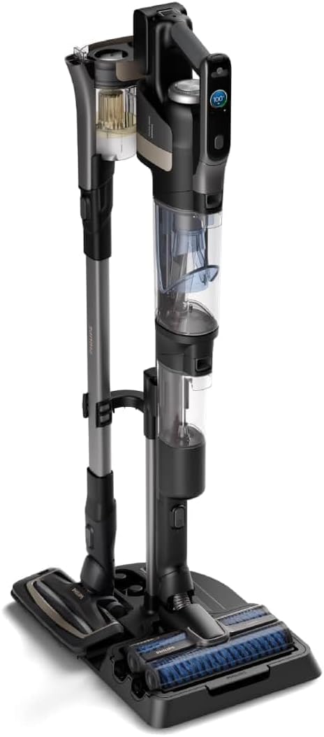 Philips AquaTrio 9000 Kabelloser Wasch- und Staubsauger – All-in-One Reiniger für Staub, Flecken, Flüssigkeiten und Tierbesitzer, Hochgeschwindigkeits-AquaSpin-Bürsten, Auto-Clean-System (XW9463/11)