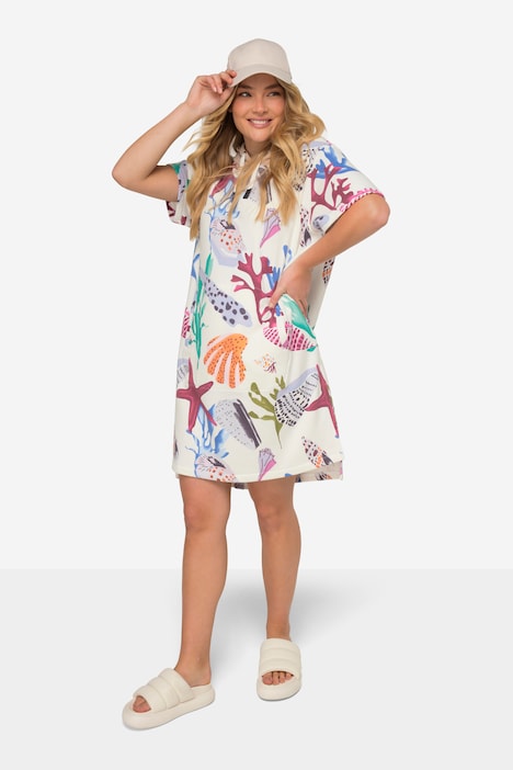 Sweatkleid, A-Line, Strandmotive, Kapuze, Halbarm
