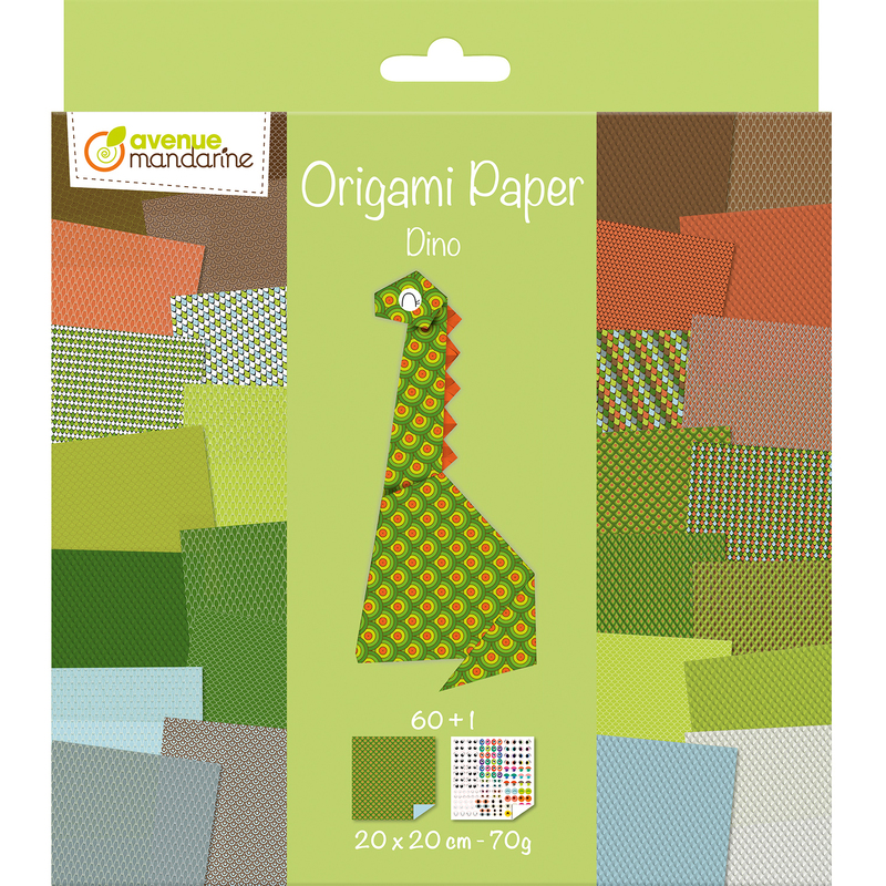 Mandarine Origamipapier Dino, 20.8 x 23.5 cm, assortiert, 60 Blatt