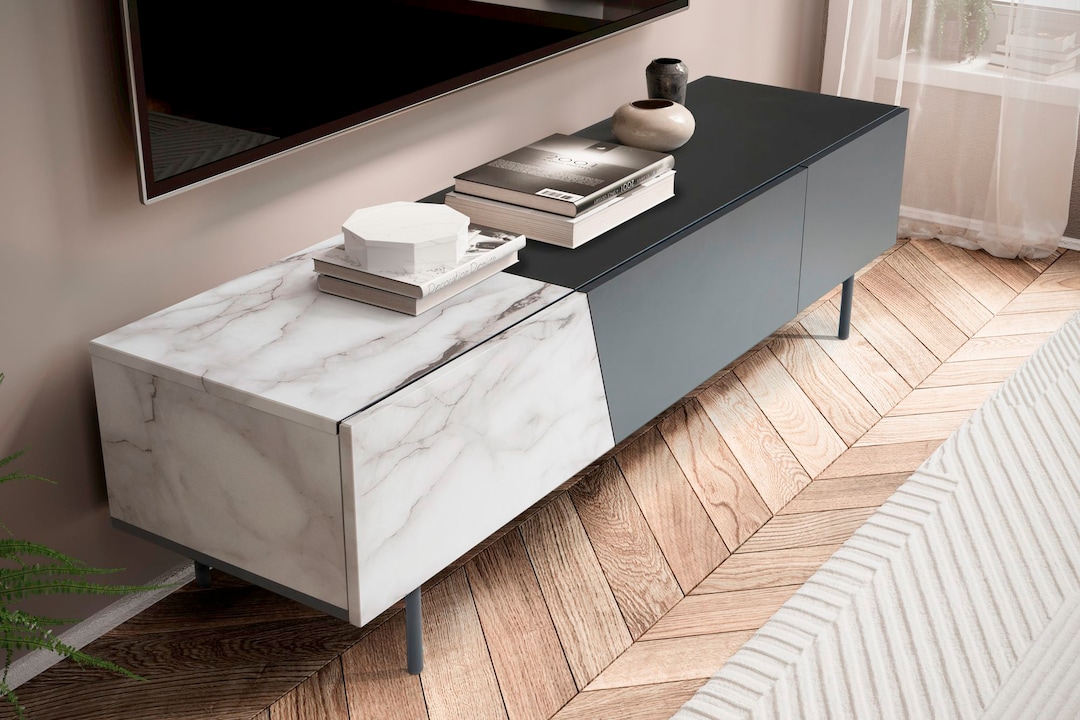 Lowboard 150 x 40 cm Eiche-Dekor/Marmor-Optik