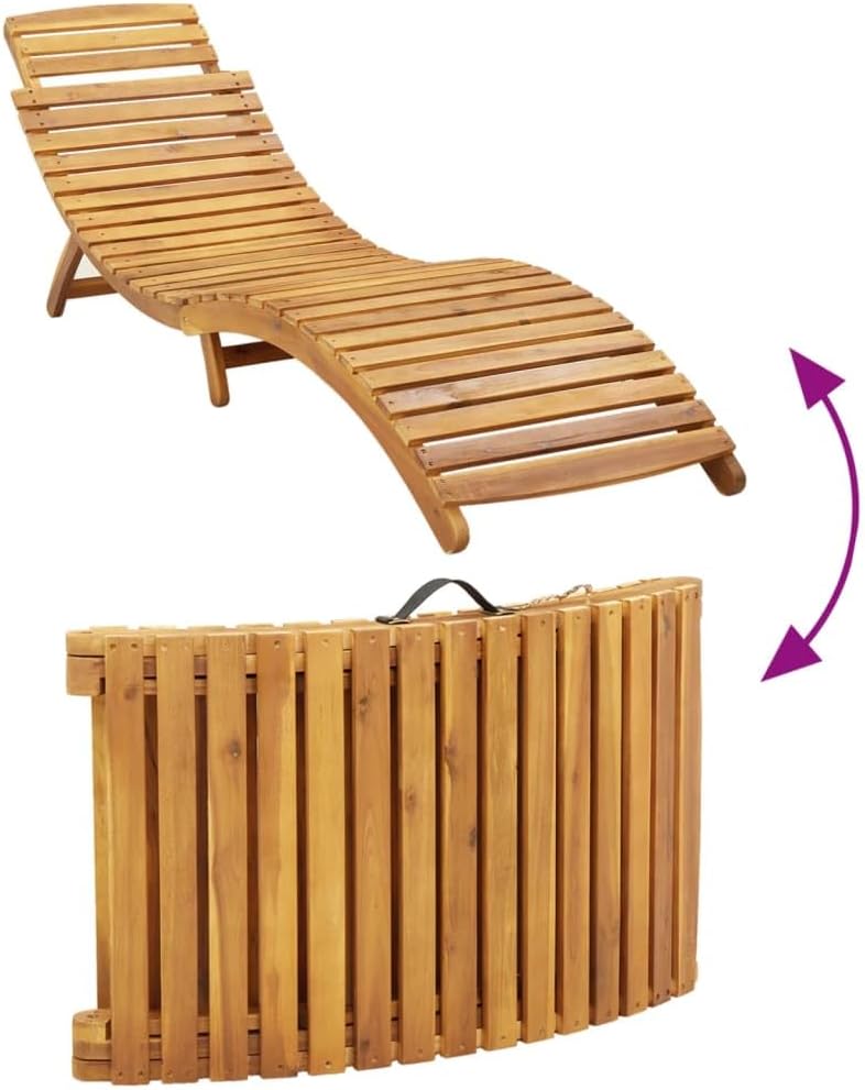 vidaXL Sonnenliege mit Auflage, Gartenliege mit Klappdesign Latten-Design, Liegestuhl für Pool Garten Terrasse, Relaxliege, Beige Massivholz Akazie