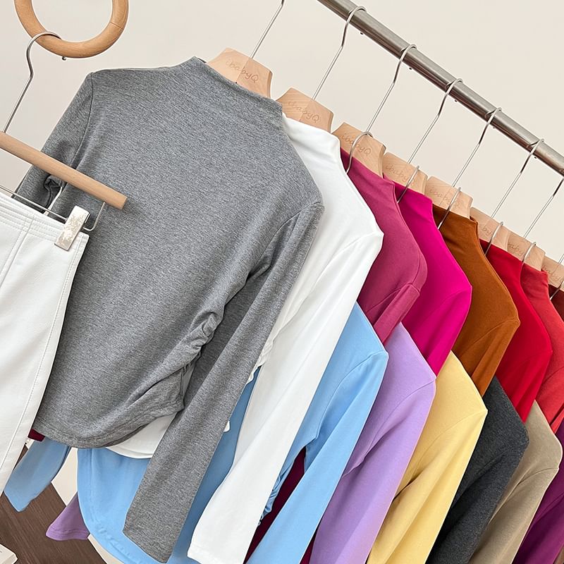 Babique - T-shirt met lange mouwen en mockneck, effen en gerimpeld