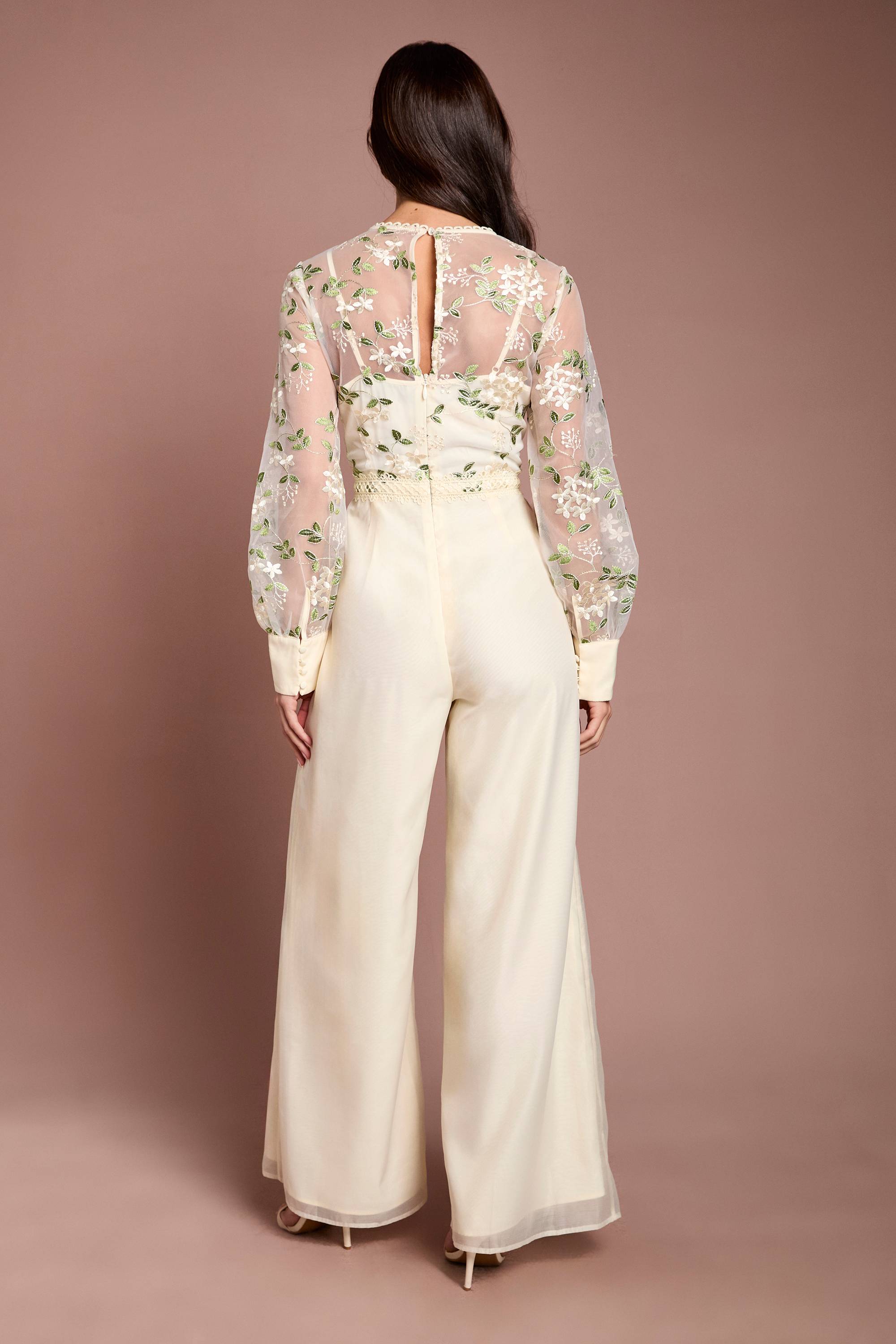 Coast Combinaison-pantalon À Manches Longues En Mesh Brodé De Fleurs