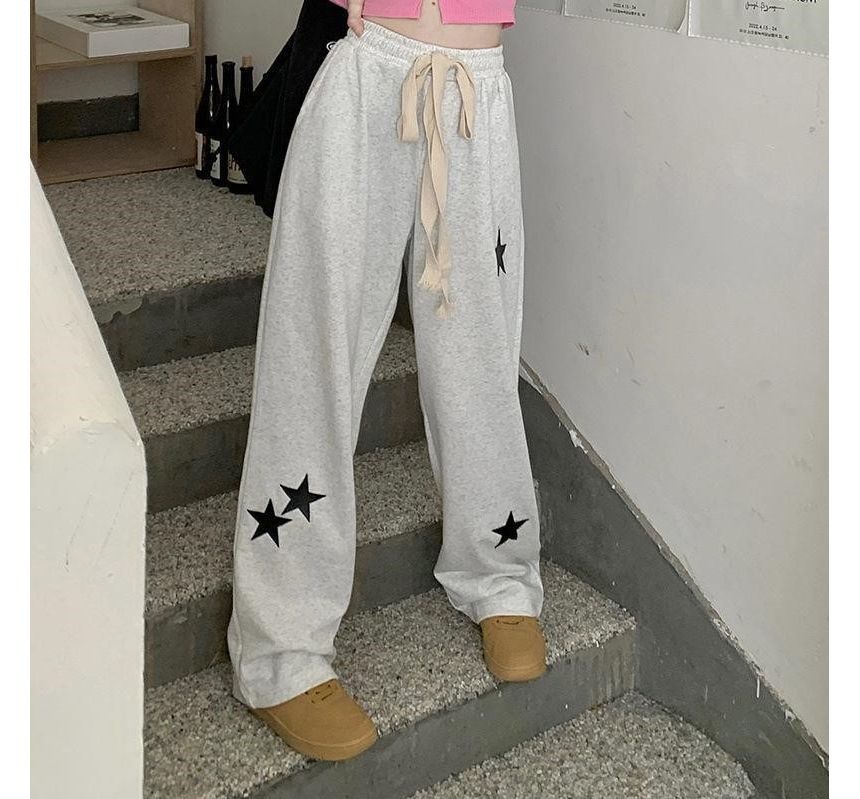 naocy.n - Hoge taille broek met sterrenprint en trekkoord