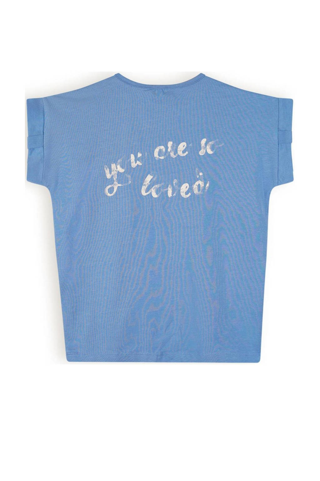 NONO T-shirt Kamelle met backprint hemelsblauw
