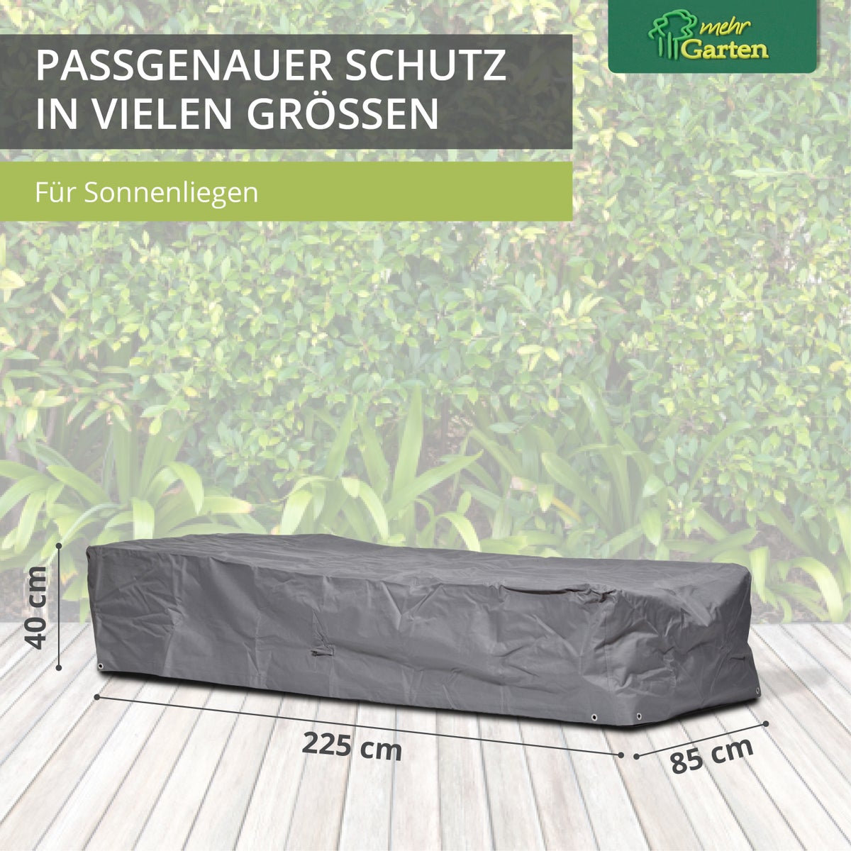 More Garden - Premium beschermhoes voor ligstoelen: 225(B) x 85(D) x 40(H) cm | Robuuste ligstoelhoes, waterdicht en weerbestendig, gemaakt van Oxford 600D-stof | Lichtgrijs
