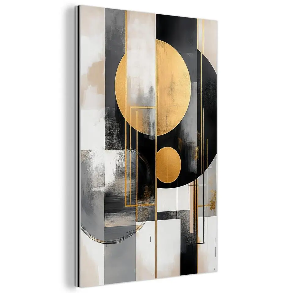 MuchoWow Aluminium Schilderij 40x60cm Abstract Goud Zilver Vormen