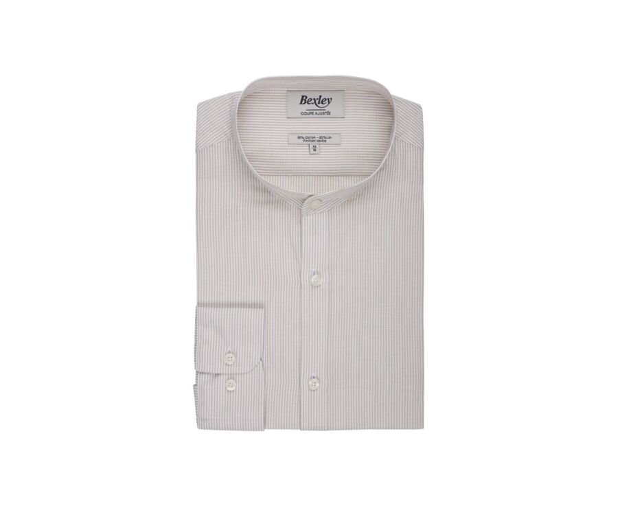 Chemise seersucker à rayures fines beiges et blanches - COLBERT