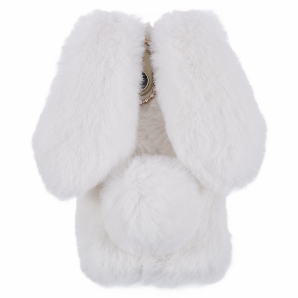 iPhone 15 3D Gummi Plüsch Case Hülle Bunny mit Flauschigen Hasenohren - Weiss