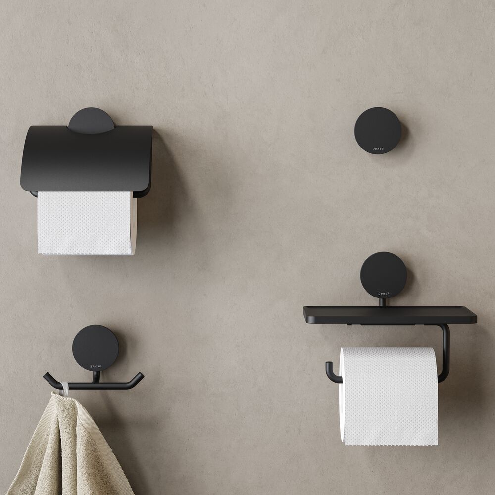 Geesa Opal toiletrolhouder met klep zwart